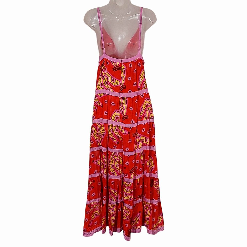 Farm Rio Tiki Bananas Coral Red Tiered Maxi Sundress Tropical/Resort/Summer - L - Picture 8 of 16